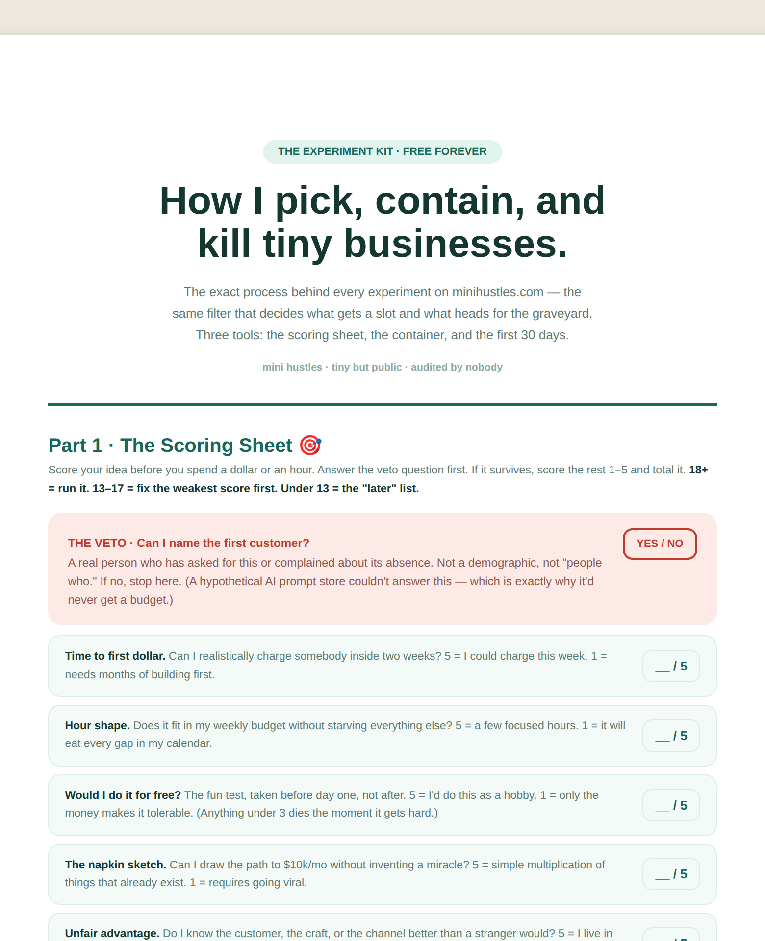 The Experiment Kit, a clean multi-page PDF